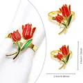 Golden tulip napkin ring with red enamel flower and detailed size specifications - Gold Tulip