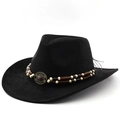 Cappello da cowboy in feltro nero classico con fascia di perline vintage su sfondo bianco - M(56-58cm) / Nero