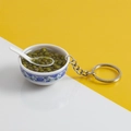Miniature blue and white porcelain bowl keychain with realistic green bean soup - No.9 Mung Bean Soup (Model)
