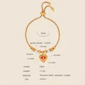 Adjustable 18K gold plated steel bracelet with evil eye heart charm and crystals - E450-Red Enamel Gold Color Bracelet