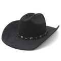 Classico cappello da cowboy western in pelle scamosciata nera con fascia borchiata - M (56-57 cm) / Nero