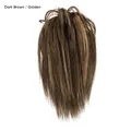 Voluminous ponytail extension in dark brown with golden highlights and top strap - Dark Brown / Golden