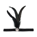 Bandeau à plumes noires rétro des années 1920 avec couronne en strass et cristal - 1920 - Couronne Blanc
