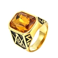 Anello massonico placcato oro in acciaio con una grande pietra preziosa gialla rettangolare - Misura 7 / Oro Nero con pietra gialla
