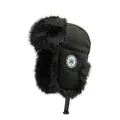 Thick black trapper hat with ear flaps and warm faux fur for winter outdoor sports - One Size / Black