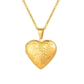 Golden heart locket pendant necklace with intricate floral engravings on a polished chain - PN-2130G (Openable/Vintage Pattern)