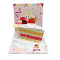 Biglietto auguri 3D pop-up con torta alle fragole rosa e etichetta For You - Biglietto della torta di compleanno / Rosa