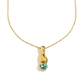Collar de acero inoxidable chapado en oro 18K con mano sosteniendo una gema azul - Collar con Colgante de Mano y Gema - Oro Azul