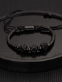 Adjustable black crown bead bracelet with cubic zirconia and braided cord for men - Black Dice Bracelet