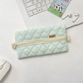 Mint green quilted fabric pencil case with diamond texture and zipper closure - Mint Green