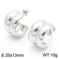 Boucles d'oreilles créoles C en acier inoxydable argenté, taille 20x13mm et fini poli miroir - Style Lisse Couleur Acier (KE114931-K)