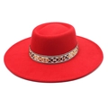 Detail of red wool felt bolero hat with colorful ethnic geometric embroidered band - M(56-58cm) / Red