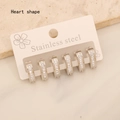 Detailed view of silver stainless steel heart earrings with pave rhinestones set - 6# Heart Shape Silver