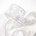 Ruban de Noël argenté transparent avec flocons pailletés et bordure métallique - 6.3cm de Large x 10 Yards / Argent Pailleté