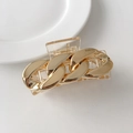 Hair claw clip with golden metal chain design and clear plastic base on white background - Triple Oval-Champagne Gold-8cm