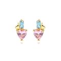 Pink heart and blue zircon earrings in 18k gold plating with a creative geometric style - Gold Plated Colorful Zirconia (E2390)