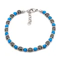 Adjustable men's beaded bracelet with sodalite stones and grey metal square accents - Blue Turquoise Bracelet (B026)