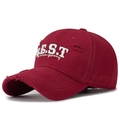 Distressed burgundy baseball cap with B.E.S.T embroidery and washed cotton details - Burgundy