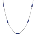 Collier en acier titane de 1,5mm avec perles en émail bleu sur chaîne argent - Chaîne Argentée Perle Bleu Foncé (KN232205-Z)