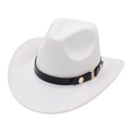 White wool felt cowboy hat with black leather belt and gold studs for men and women - One Size (57cm) / White