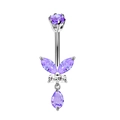 Silver navel ring featuring purple teardrop and marquise zircon butterfly design - Style 12/Silver Purple Butterfly Pendant