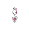 Silver clip-on navel ring featuring pink heart-shaped crystals on a white background - 3 Pink Hearts
