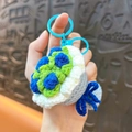 Handmade blue and white crochet flower bouquet keychain graduation gift for students - Blue Rose Bouquet / Blue