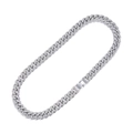 Detailed close-up of 13mm silver Cuban link necklace with sparkling crystals and box clasp - 18inch (45cm) / Silver Necklace