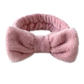 Pink plush bow headband made of soft fleece for face washing and makeup - Dusty Rose Headband 1pc