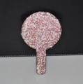 Elegant handheld mini mirror with pink and white rhinestones on a round handle - Red Round Shape 100*170mm