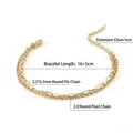Double layer 18K gold plated stainless steel bracelet featuring pearl and paperclip chains - 18K Gold / Double Layer Chain / Gold