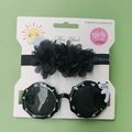 Detail of girl's black sunglasses with panda motif and floral headband set for 0-3 years - Black Chiffon Flower Set