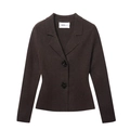Slim fit dark brown knit blazer for women featuring decorative embossed black buttons - S / Coffee