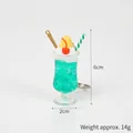 Miniature green fruit tea keychain with ice cream topping and metal hook pendant - Cyan