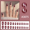 Short square burgundy press-on nails with silver glitter waves and 24-piece full set layout - Burgundy Silver Glitter Wavy Style (A3075) - Glue Style