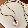Faux leather magnetic glasses holder necklace with silver heart pendant and black cord strap - 56# Necklace Silver Hollow Large Heart