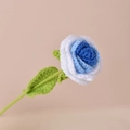 Handmade crochet rose flower in gradient blue and white yarn with green stem - Blue Gradient Rose