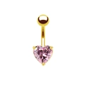Detailed view of a gold-toned eyebrow ring featuring a pink heart-shaped zircon gemstone - Gold/Heart/Pink