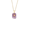 Collana dorata con ciondolo rettangolare in pietra naturale viola ed emblema a stella - Sole Viola (3# Ametista)