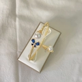 Adjustable 18k gold plated butterfly and pearl jewelry set with blue zircons - G Blue