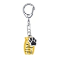 Golden pet urn keychain with black paw charm and engraved memorial inscription - Gold