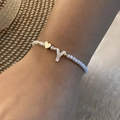 Handmade beaded bracelet with white beads, golden heart charm and letter Y shell pendant - Letter Y