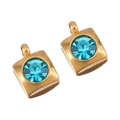 Pair of gold-bordered square pendants with faceted blue round crystals for jewelry making - Square / Light Blue