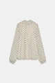 Camicetta a pois a maniche lunghe con polsini elastici e colletto alla coreana elegante - XS / Nero Pois Bianchi / Bianco