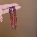 Elegant red gradient rhinestone drop earrings featuring sparkling crystals for women - Red Gradient Multi-row Long Tassel (DTE1616820CR-R)