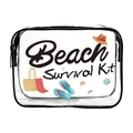 Transparent PVC cosmetic bag with black zipper featuring a Beach Survival Kit design - 031-Summer Accs Beach Survival