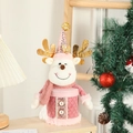 Pink reindeer Christmas candy jar with golden antlers and cozy knit scarf detail - Elk / Pink Gold