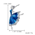 Ballerina brooch with gradient blue enamel skirt and heart-shaped rhinestone detailing - Silver Blue Gradient Enamel
