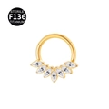 F136 titanium gold nose hoop ring with marquise zircon stones and sterile certification - Style 5 / Gold