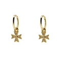 Pendientes de aro con cruz dorada pulida y circonitas blancas en estilo de trébol - JQH0363-GG / Aros de Cruz Dorados